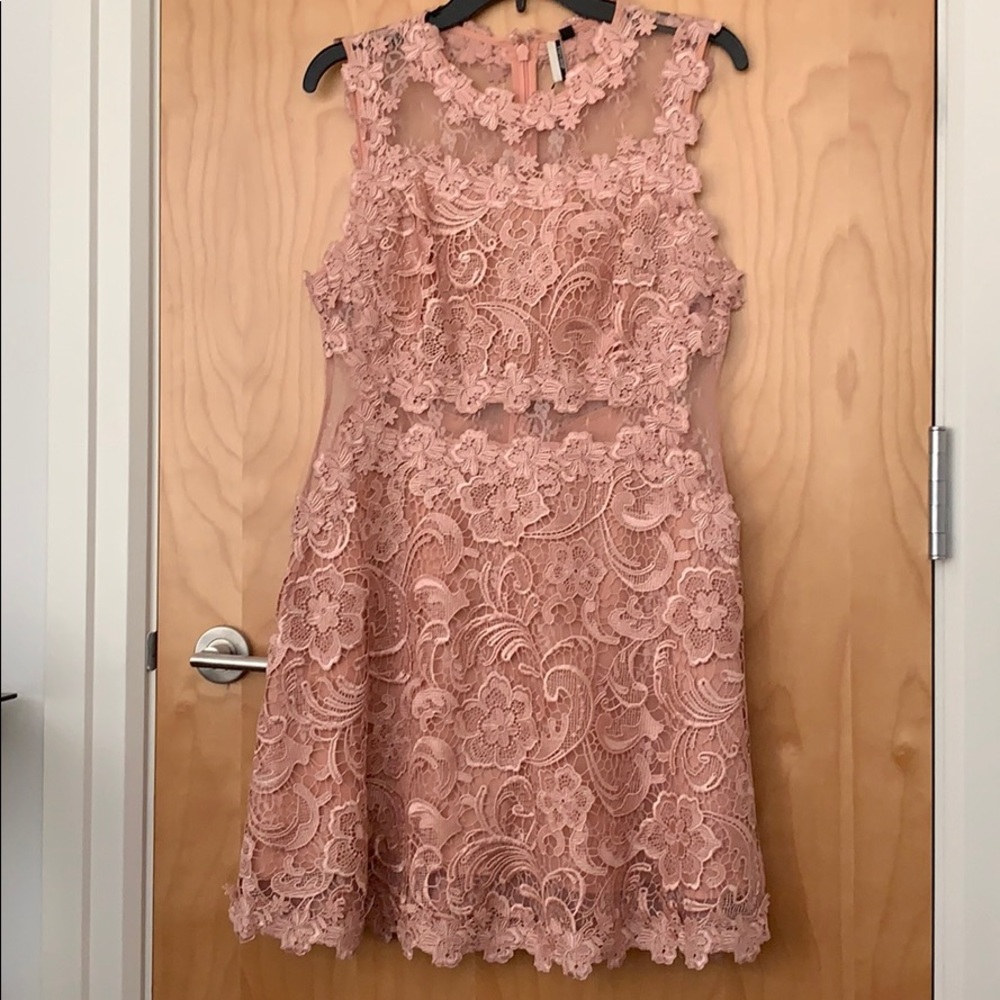 Top Shop Open Back Lace Pink Floral Skater Dress